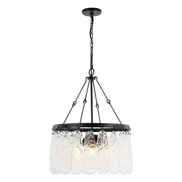 SELENE, 4 LICHT, 20 ZOLL, SCHWARZ/KLAR, EISEN/GLAS CHANDELIER