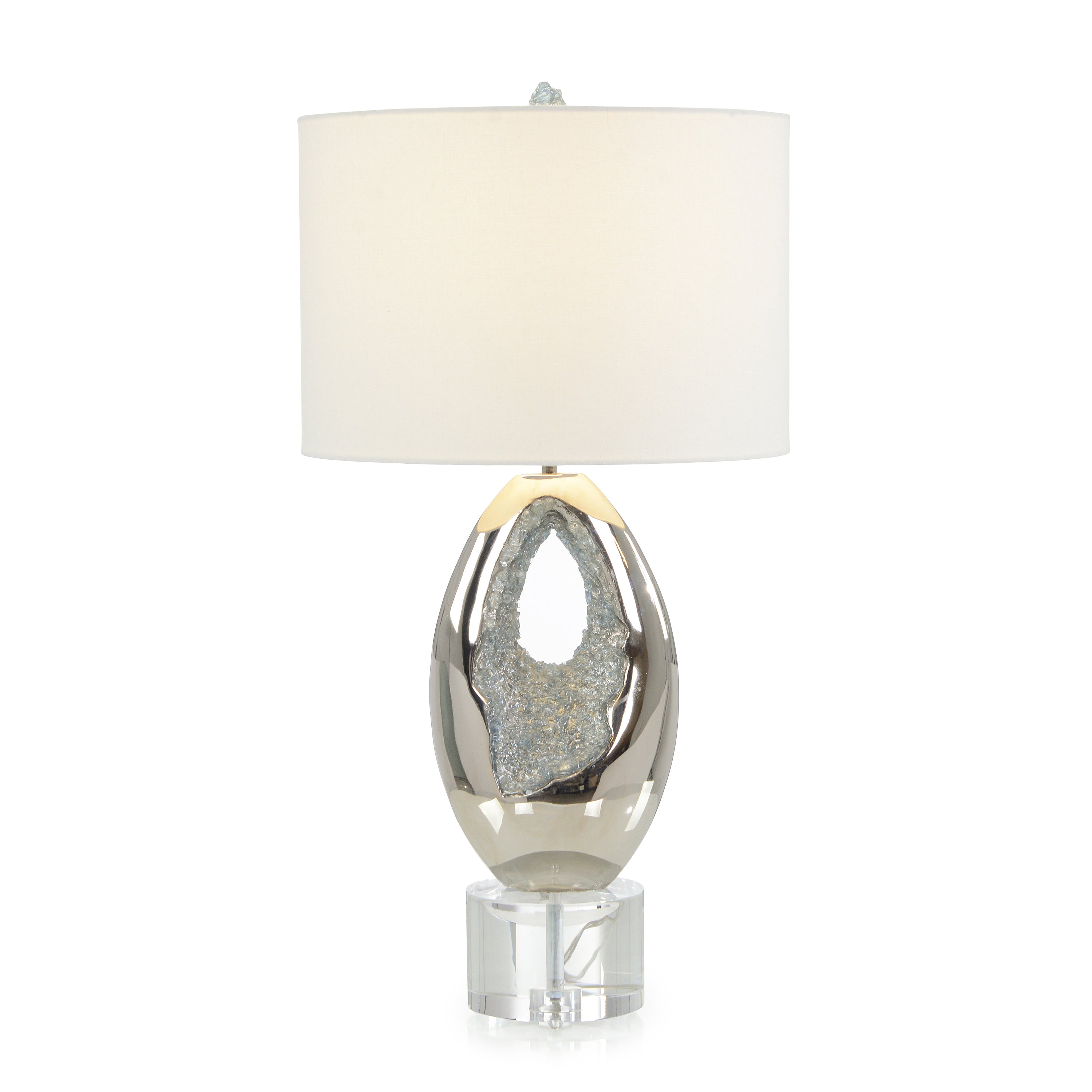 Geode Tisch lampe aus poliertem Nickel und Meer blau