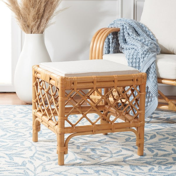 LARROUX RATTAN OTTOMAN W/ CUSHION