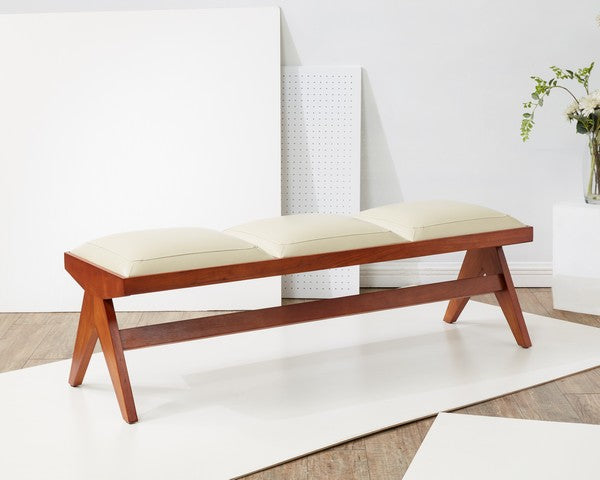 ROSSELLI VEGAN LEATHER AND WOOD BENCH