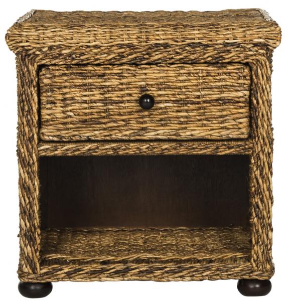 MAGI NATURAL BROWN WICKER NIGHTSTAND WITH DRAWER AND 8"H STORAGE